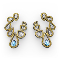 Ladonna Küpe - Akuamarin, swarovski ve sitrin 925 ayar siyah rodyum kaplama gümüş küpe #1jrs5x2