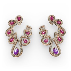 Ladonna Küpe - Ametist, rodolit garnet ve dumanlı kuvars 18 ayar rose altın küpe #1jtbn36