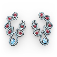 Ladonna Küpe - Akuamarin ve kök yakut 925 ayar siyah rodyum kaplama gümüş küpe #1jtxvnm