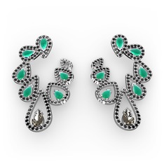 Ladonna Küpe - Dumanlı kuvars, kök zümrüt ve siyah zirkon 18 ayar beyaz altın küpe #1ju8v7k