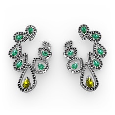 Peridot, yeşil kuvars ve siyah zirkon 925 ayar gümüş küpe