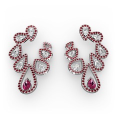 Ladonna Küpe - Rodolit garnet, swarovski ve garnet 8 ayar beyaz altın küpe #1k3l4it
