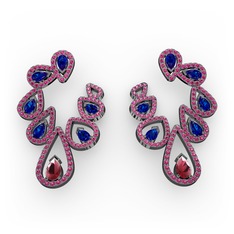 Ladonna Küpe - Kök yakut, lab safir ve rodolit garnet 925 ayar siyah rodyum kaplama gümüş küpe #1k9xknj