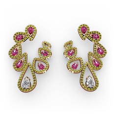 Ladonna Küpe - Swarovski, rodolit garnet ve peridot 8 ayar rose altın küpe #1kh1420