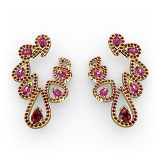 Ladonna Küpe - Garnet ve rodolit garnet 18 ayar altın küpe #1khbnob
