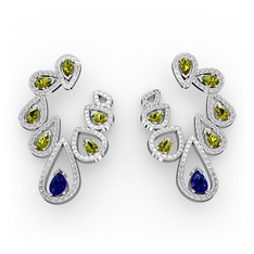 Lab safir, peridot ve pırlanta 18 ayar beyaz altın küpe (2.882 karat)