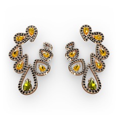 Peridot, sitrin ve siyah zirkon 18 ayar rose altın küpe