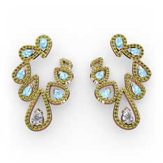 Swarovski, akuamarin ve peridot 8 ayar rose altın küpe