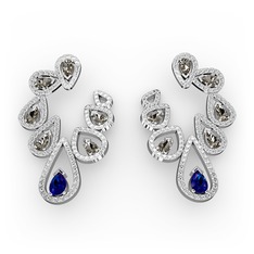 Ladonna Küpe - Lab safir, dumanlı kuvars ve beyaz zirkon 14 ayar beyaz altın küpe #1l4m010