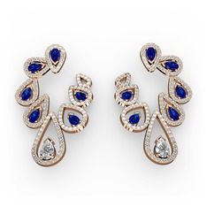 Swarovski, lab safir ve beyaz zirkon 925 ayar rose altın kaplama gümüş küpe