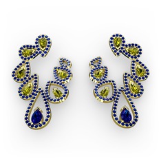 Lab safir ve peridot 18 ayar altın küpe