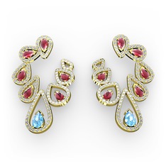 Ladonna Küpe - Akuamarin, kök yakut ve swarovski 14 ayar altın küpe #1ldkulz