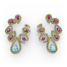 Ladonna Küpe - Akuamarin, rodolit garnet ve peridot 18 ayar beyaz altın küpe #1lm5ugq