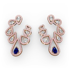 Ladonna Küpe - Lab safir, swarovski ve pembe kuvars 8 ayar rose altın küpe #1ltmkmt