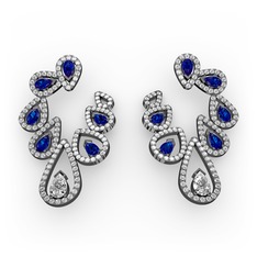 Ladonna Küpe - Swarovski, lab safir ve pırlanta 925 ayar siyah rodyum kaplama gümüş küpe (2.882 karat) #1lzpsxb