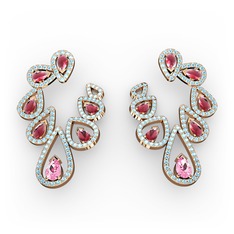 Ladonna Küpe - Pembe kuvars, kök yakut ve akuamarin 8 ayar rose altın küpe #1m2i17k