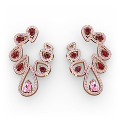 Ladonna Küpe - Pembe kuvars ve garnet 925 ayar rose altın kaplama gümüş küpe #1m8p0eh