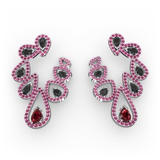 Ladonna Küpe - Garnet, siyah zirkon ve rodolit garnet 14 ayar beyaz altın küpe #1m9hj05