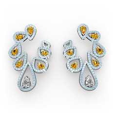 Ladonna Küpe - Swarovski, sitrin ve akuamarin 8 ayar beyaz altın küpe #1mb46pf