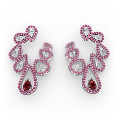 Garnet, beyaz zirkon ve rodolit garnet 14 ayar beyaz altın küpe