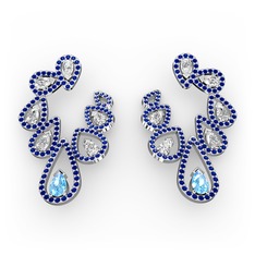 Ladonna Küpe - Akuamarin, swarovski ve lab safir 18 ayar beyaz altın küpe #1mmy0am