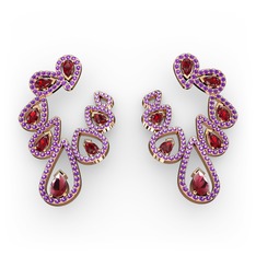 Ladonna Küpe - Kök yakut, garnet ve ametist 8 ayar rose altın küpe #1mo2yuu