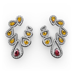 Ladonna Küpe - Kök yakut, sitrin ve swarovski 925 ayar siyah rodyum kaplama gümüş küpe #1mwco7o