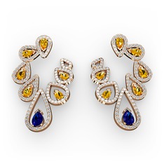 Lab safir, sitrin ve swarovski 8 ayar rose altın küpe