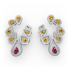 Ladonna Küpe - Rodolit garnet, sitrin ve swarovski 925 ayar gümüş küpe #1mx6pkt