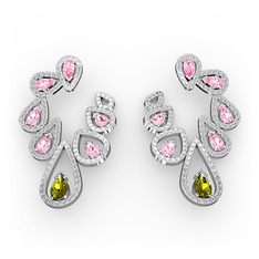 Ladonna Küpe - Peridot, pembe kuvars ve pırlanta 14 ayar beyaz altın küpe (2.882 karat) #1mzac0