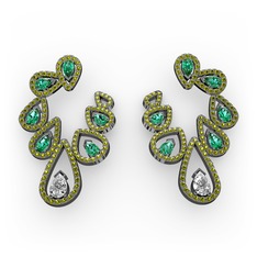 Ladonna Küpe - Beyaz zirkon, yeşil kuvars ve peridot 925 ayar siyah rodyum kaplama gümüş küpe #1n3tof6