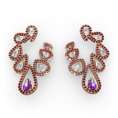 Ladonna Küpe - Ametist, swarovski ve garnet 8 ayar rose altın küpe #1n520y8