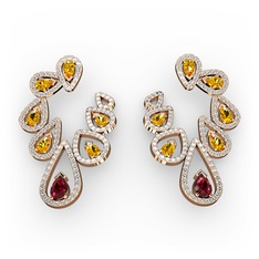 Ladonna Küpe - Garnet, sitrin ve pırlanta 14 ayar rose altın küpe (2.882 karat) #1n5sd09