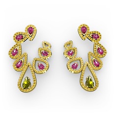 Peridot, rodolit garnet ve sitrin 925 ayar altın kaplama gümüş küpe