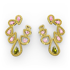 Ladonna Küpe - Peridot, pembe kuvars ve sitrin 925 ayar altın kaplama gümüş küpe #1nfqwp1