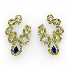 Lab safir, beyaz zirkon ve peridot 18 ayar altın küpe