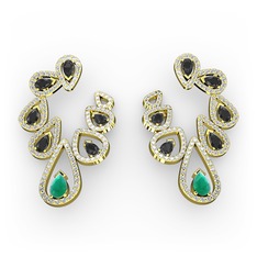 Ladonna Küpe - Kök zümrüt, siyah zirkon ve swarovski 14 ayar altın küpe #1nnt433