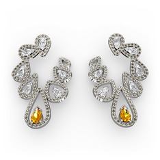 Ladonna Küpe - Sitrin, beyaz zirkon ve dumanlı kuvars 18 ayar beyaz altın küpe #1nufacb