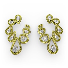 Beyaz zirkon, swarovski ve peridot 14 ayar altın küpe