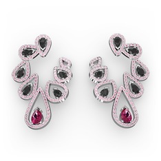 Ladonna Küpe - Rodolit garnet, siyah zirkon ve pembe kuvars 14 ayar beyaz altın küpe #1ofgy5c