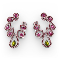Ladonna Küpe - Peridot, rodolit garnet ve garnet 18 ayar beyaz altın küpe #1olhp1q