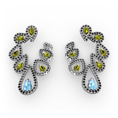 Ladonna Küpe - Akuamarin, peridot ve siyah zirkon 8 ayar beyaz altın küpe #1olwzvo