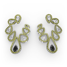 Ladonna Küpe - Siyah zirkon, swarovski ve peridot 18 ayar beyaz altın küpe #1om6dsa