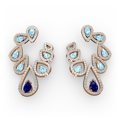 Lab safir, akuamarin ve swarovski 8 ayar rose altın küpe