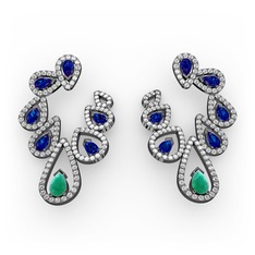 Ladonna Küpe - Kök zümrüt, lab safir ve swarovski 925 ayar siyah rodyum kaplama gümüş küpe #1oot4ev