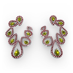 Ladonna Küpe - Peridot ve garnet 18 ayar beyaz altın küpe #1ozobgz