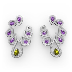 Ladonna Küpe - Peridot, ametist ve swarovski 8 ayar beyaz altın küpe #1p4imfg