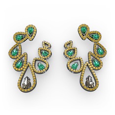 Ladonna Küpe - Dumanlı kuvars, yeşil kuvars ve sitrin 925 ayar siyah rodyum kaplama gümüş küpe #1pam13r