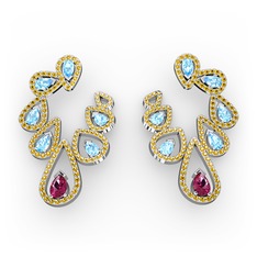 Ladonna Küpe - Rodolit garnet, akuamarin ve sitrin 14 ayar beyaz altın küpe #1patd8j