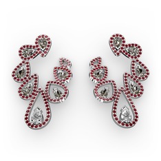 Ladonna Küpe - Swarovski, dumanlı kuvars ve garnet 18 ayar beyaz altın küpe #1pd4udi